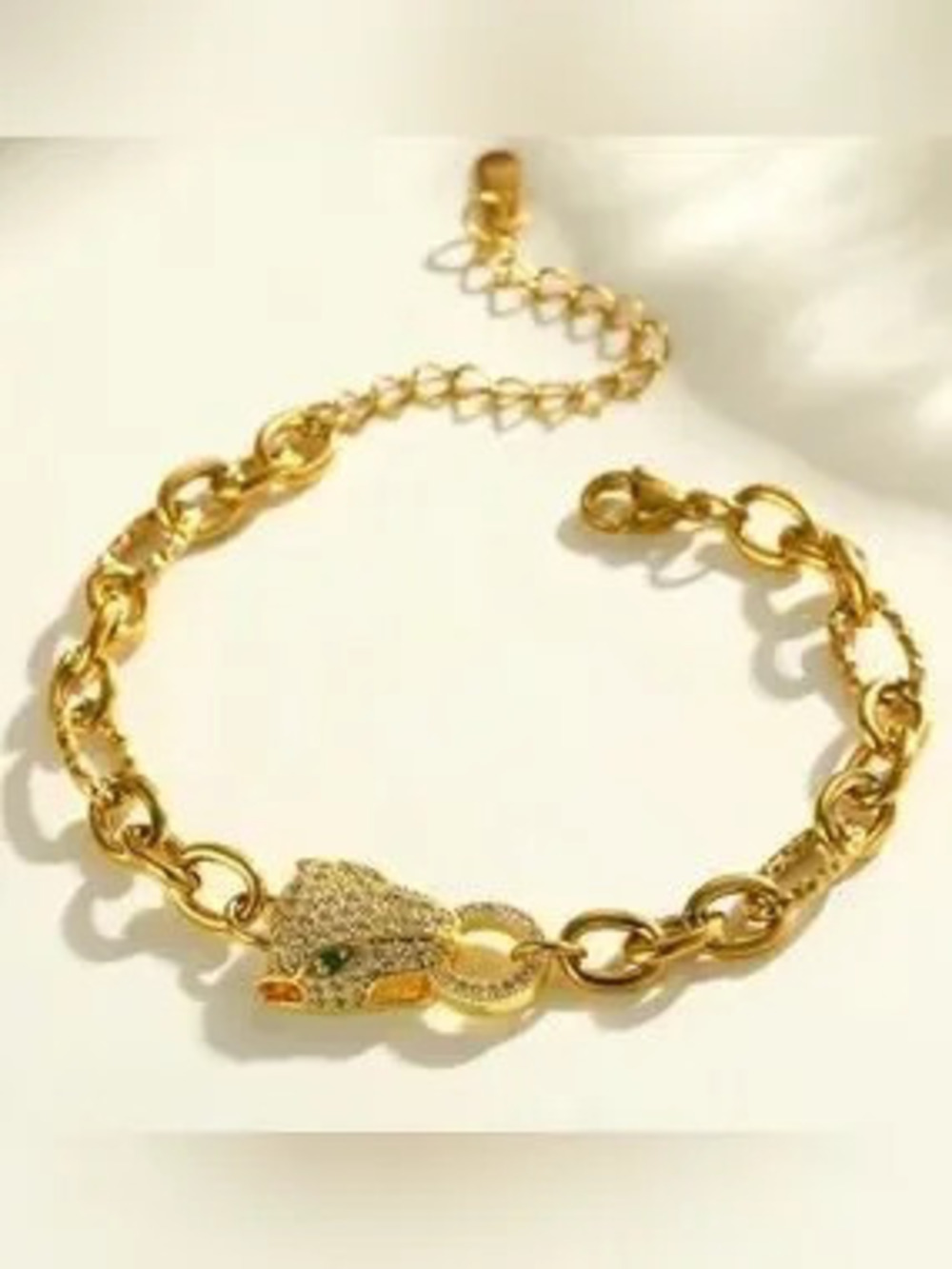 Gold Panther Chain Bracelet CZ Leopard Clasp Bracelet
